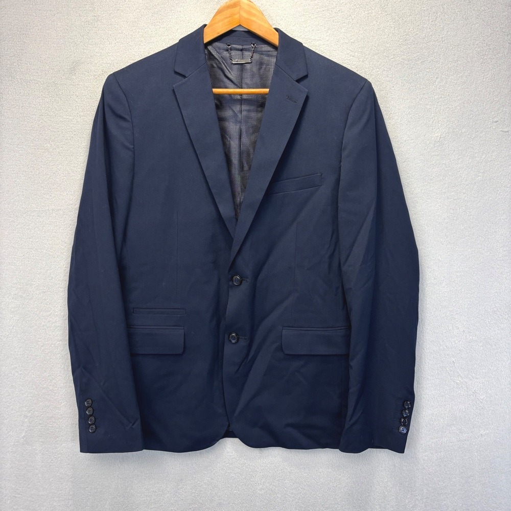 Lief Horsens Denmark Blazer Jacket Mens 40R Navy Blue Two-Button Stretch Formal